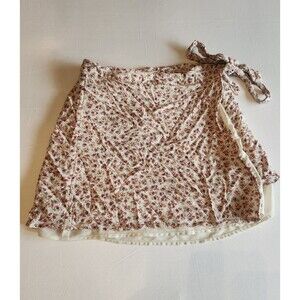 American Eagle Wrap Around Mini Skirt Size Medium Cream Floral Print Y2K